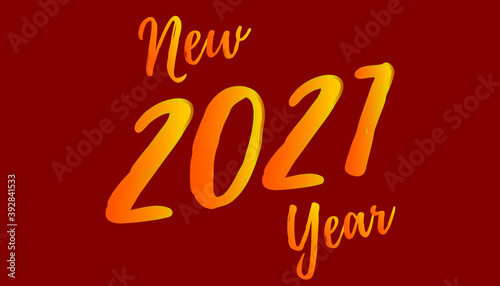 Happy New Year 2021! Gold text on a red background. Beautiful inscription.