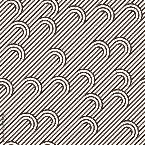 Seamless pattern with twisted lines, vector linear tiling background, stripy weaving, optical maze, twisted stripes. Black and white design.