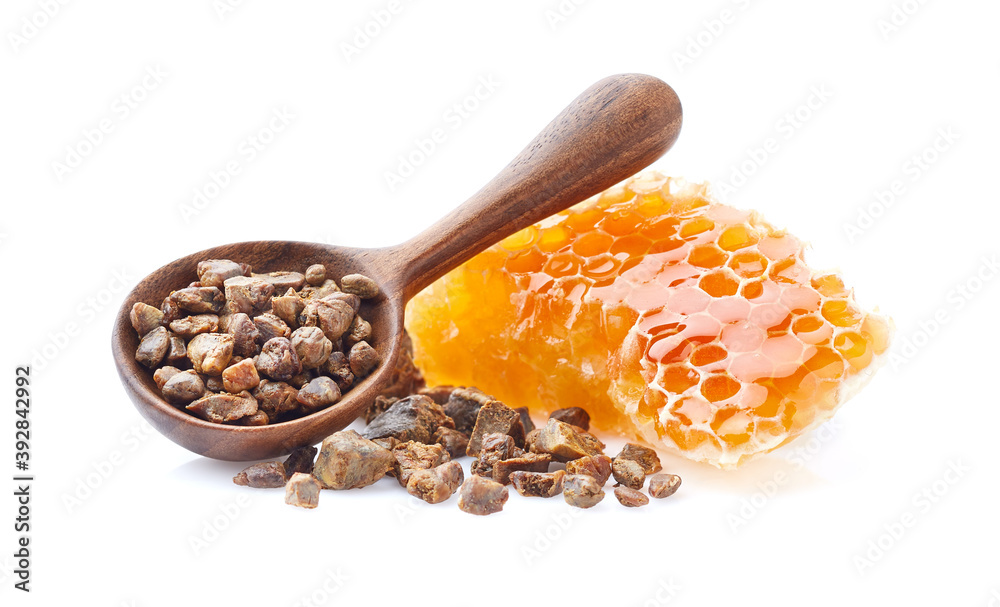 Honeycomb with propolis on white background - obrazy, fototapety, plakaty 