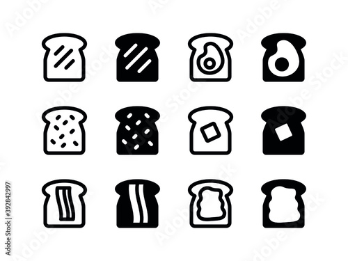 Simple Set of Vector Line and Glyph Icons Toast Bread