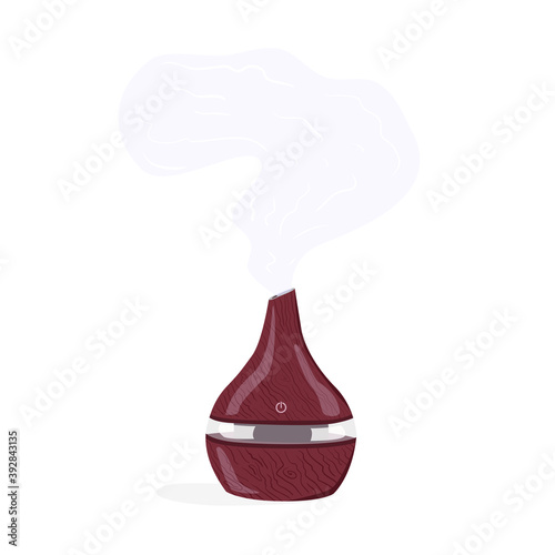 Flat vector cartoon illustration of a humidifier diffuser with a steam explosion. Home ultrasonic gadget, Cleaner, healthy humidity. Isolated design on a white background