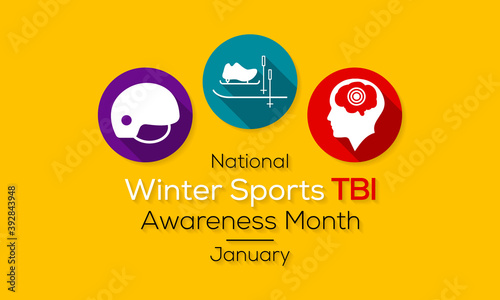 Vector illustration on the theme of National Winter Sports Traumatic brain injury (TBI) awareness month observed each year in USA during January.