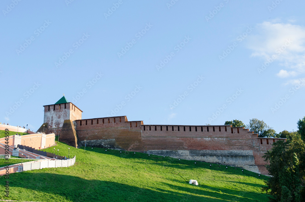The old stone Kremlin wall in Nizhny Novgorod Russia