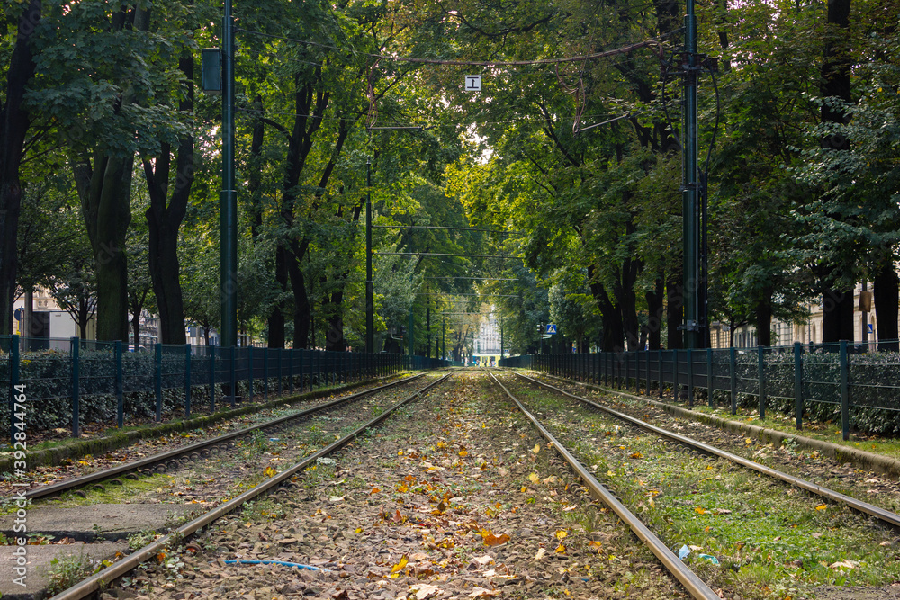 Railway during early autumn in Poland Railway during early autumn in Poland