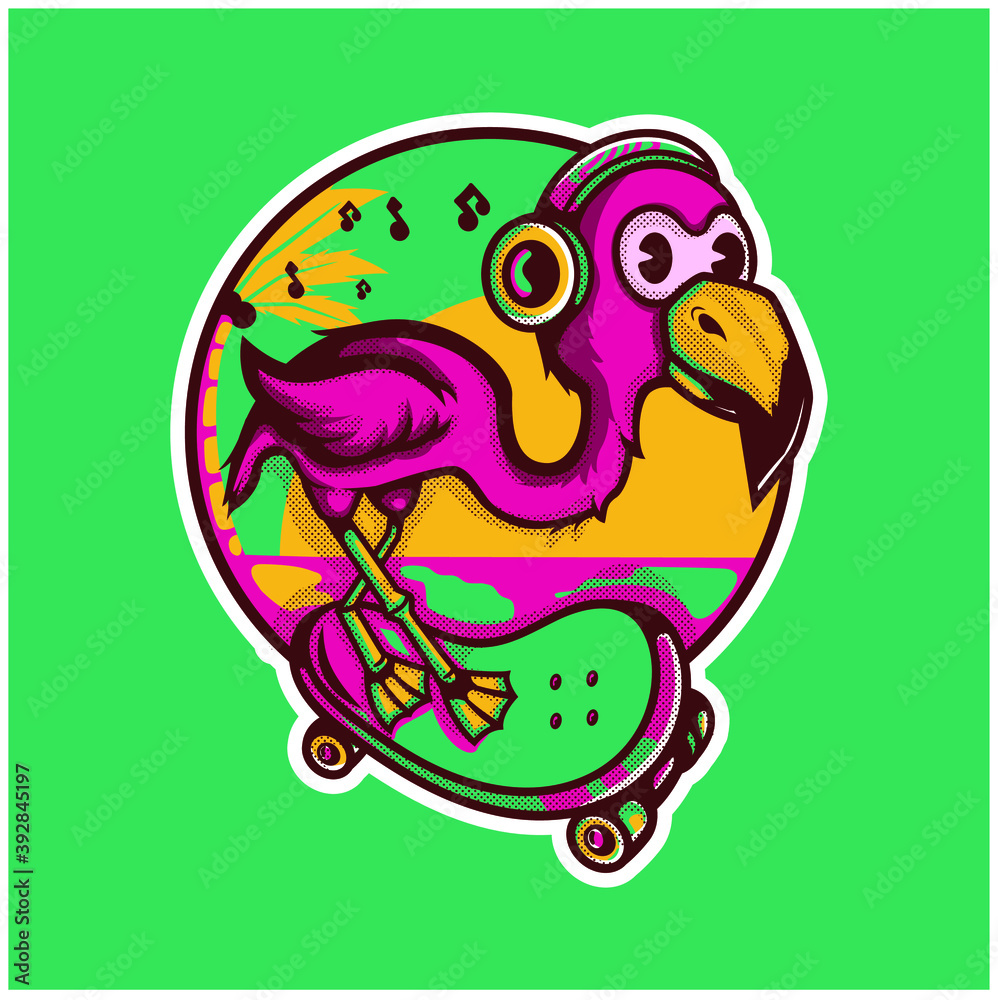 Obraz premium flamingo skater vector illustration for print 