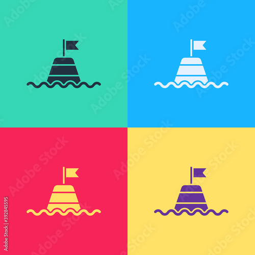 Pop art Floating buoy on the sea icon isolated on color background. Vector.