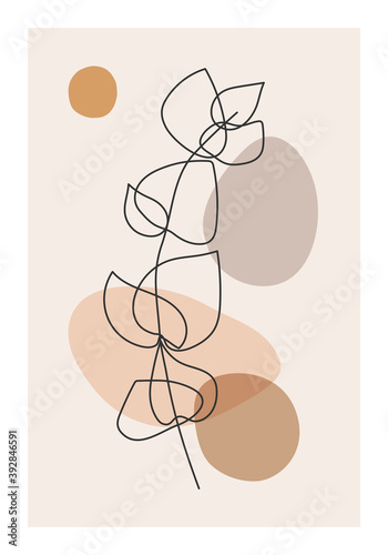 Minimalist botanical branch with leaves abstract collage
