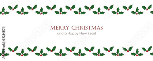 christmas card with seamless holly berry border vector illustration EPS10