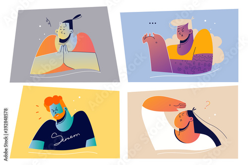 Emotion, face expression print set concept