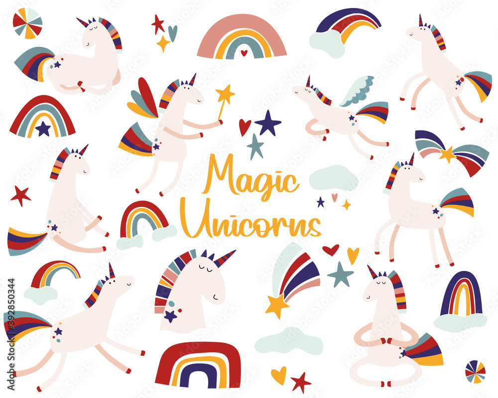 Fotografie Unicorn and Rainbow Clipart