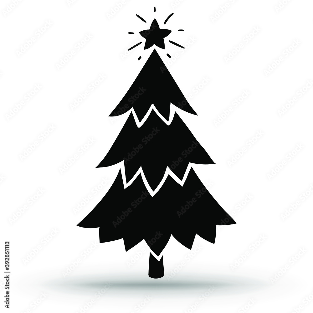 Fototapeta premium Christmas tree. Hand-drawn Christmas tree icon isolated on a white background. Illustration