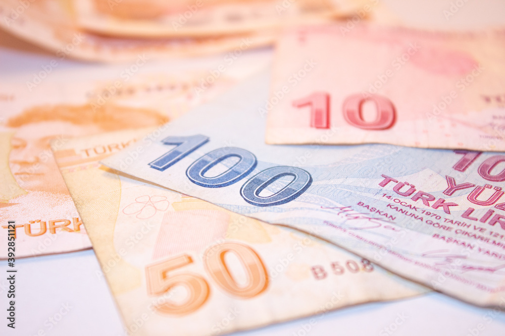 Turkish Lira. Close up of turkish liras.100 Turkish liras. 10 Turkish liras Turkish Lira. Close up of turkish liras.100 Turkish liras. 10 Turkish liras