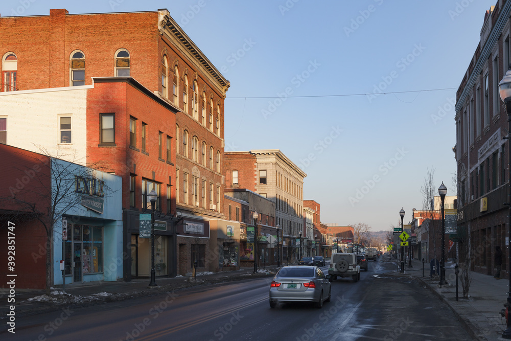 BARRE, VERMONT, USA - FEBRUARY, 21, 2020: Winter time city view