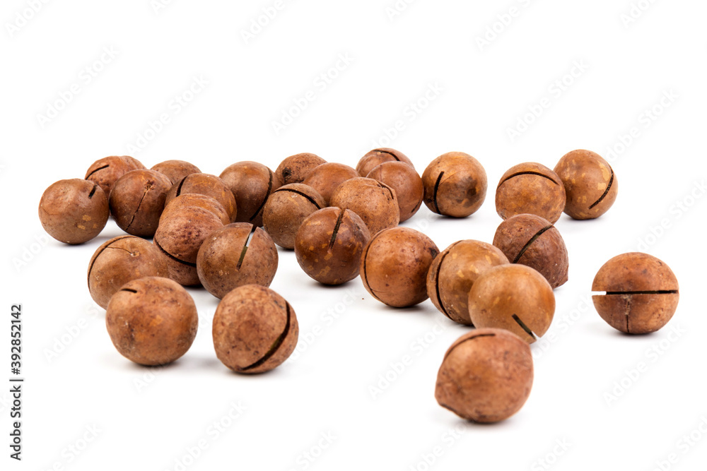 macadam nuts with clipping path on a white isolated background