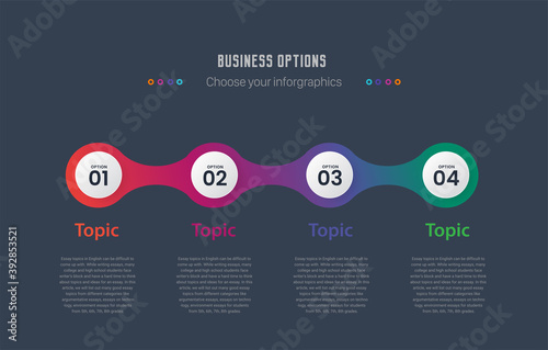Modern infographics with 4 options template, infographics designs with paper sheets, infographics icons for 4 steps and topic. Vector,  used for web design and workflow layout.