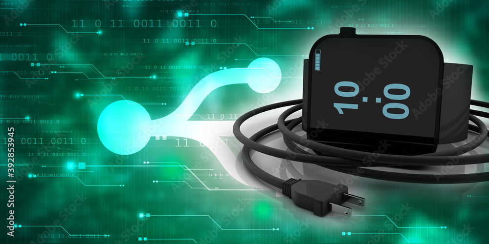 Naklejka premium 3d rendering fitness bracelet smart watch with cable