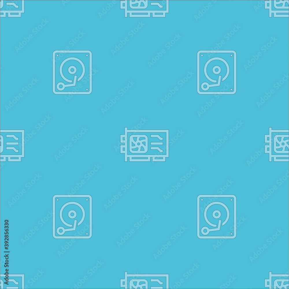 Vector seamless pattern with computer hardware line icons on blue Vector seamless pattern with computer hardware line icons on blue