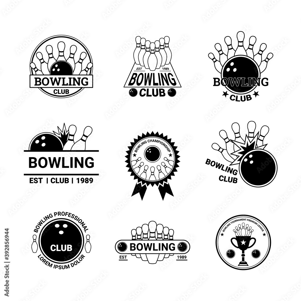 Obraz premium Bowling Label Badge Sign Set Concept. Vector