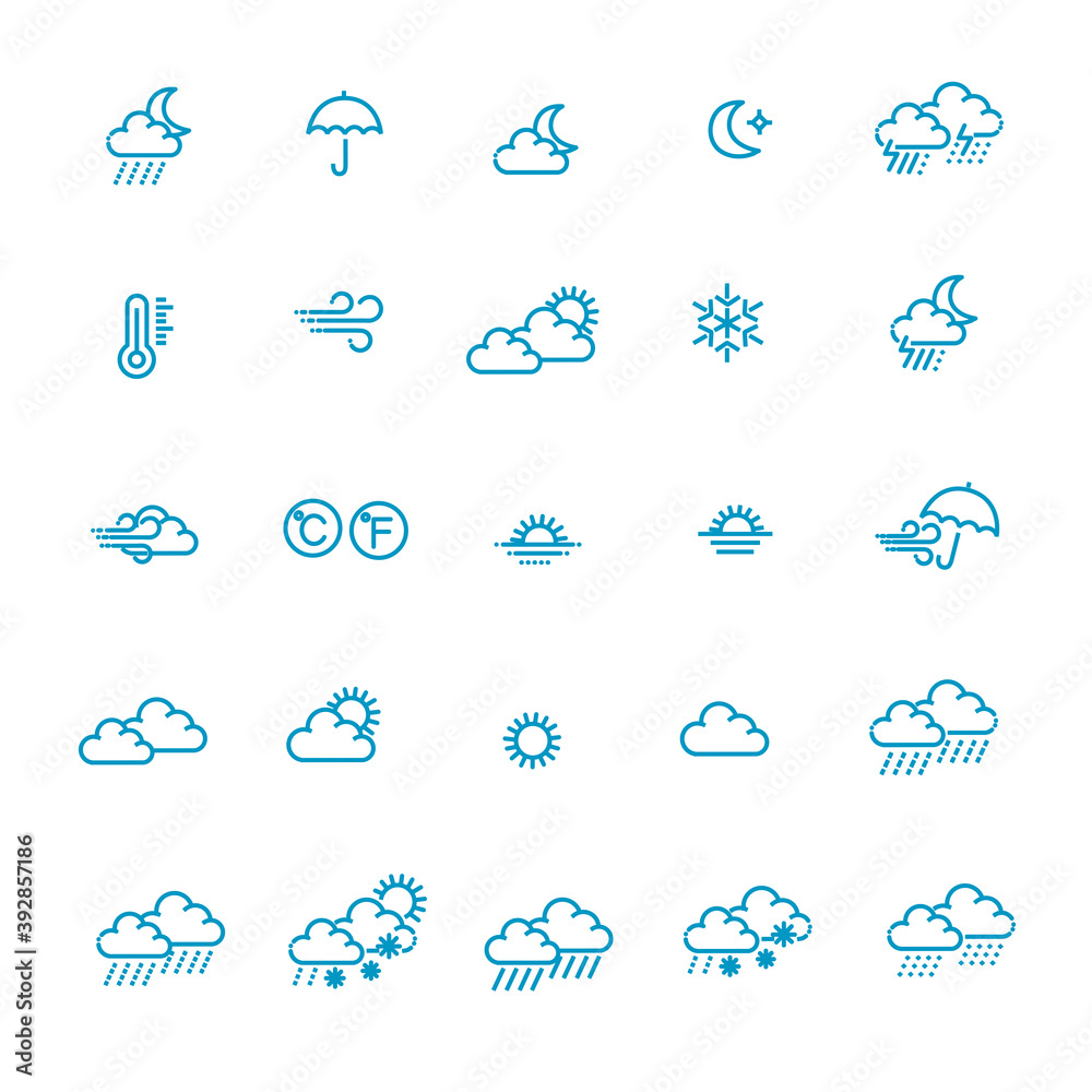 Weather forecast - outline web icon set, thin line icons collection. Weather forecast - outline web icon set, thin line icons collection.