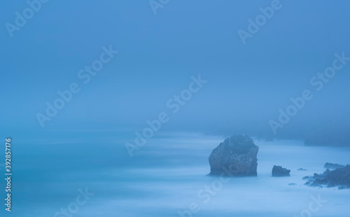 Fog, San Julian beach, Candina Mountain, Montaña Oriental Costera, Liendo, Liendo Valley, Cantabria, Spain, Europe