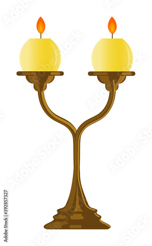 Candlestick with two candle isolated on white background