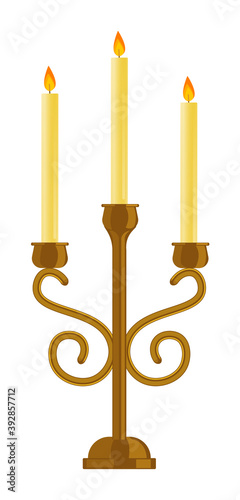 Retro three-armed candelabra isolated on white background