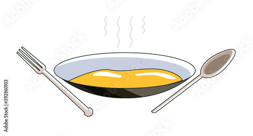Healthy warm porridge eating on plate on white background