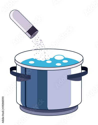 Salt boiling water process isolated on white background