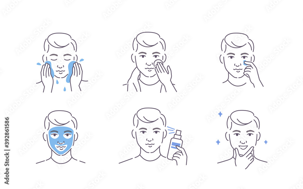 Man Using Cosmetic Products for Facial Skin. Facial Cleaning