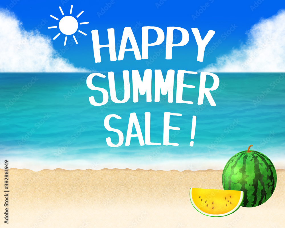 サマーセール 青い海海岸 夏 スイカ Stock Illustration Adobe Stock