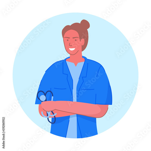 Smiling medical worker with stethoscope isolated on white