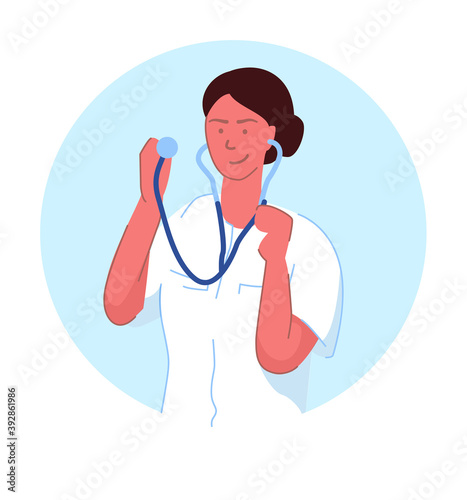 Cardiologist examination with stethoscope portrait on white