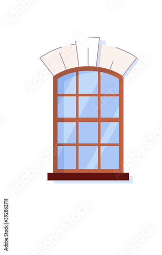 Arched wooden window frame isolated on white background