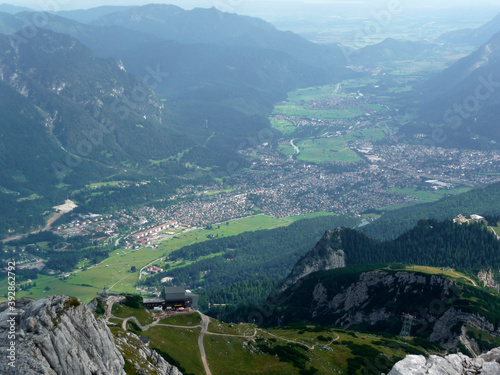 City Garmisch-Partenkirchen from above, Bavaria, Germany photo