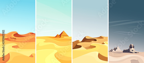 Collection of desert landscapes. Beautiful sceneries in vertical orientation.