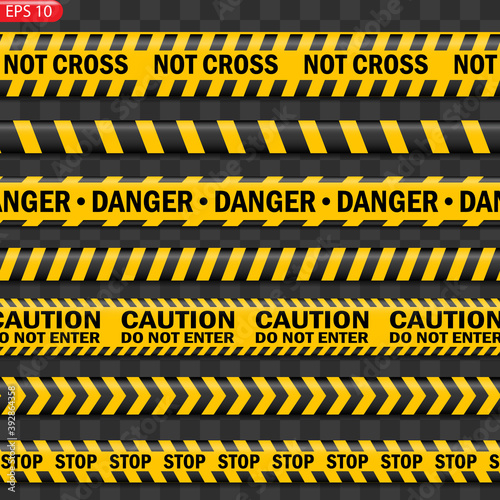 Black and color caution lines isolated. Realistic warning tapes. Danger signs