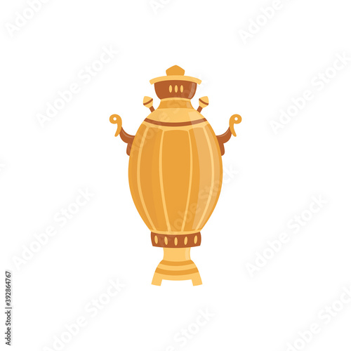 Big russian samovar teapot cartoon icon, flat vector illustration isolated.