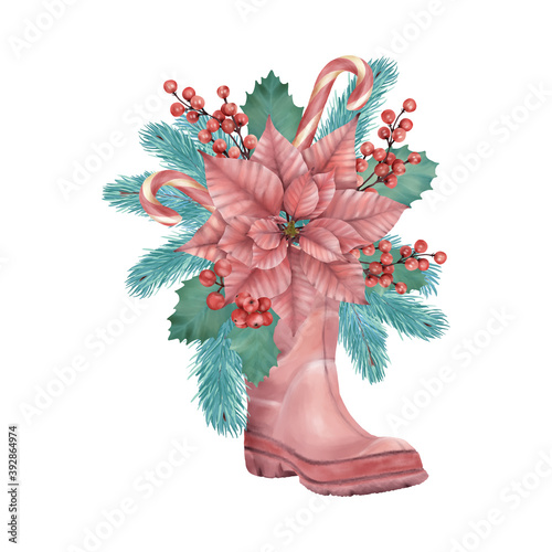 Red Boots With Christmas Bouquet