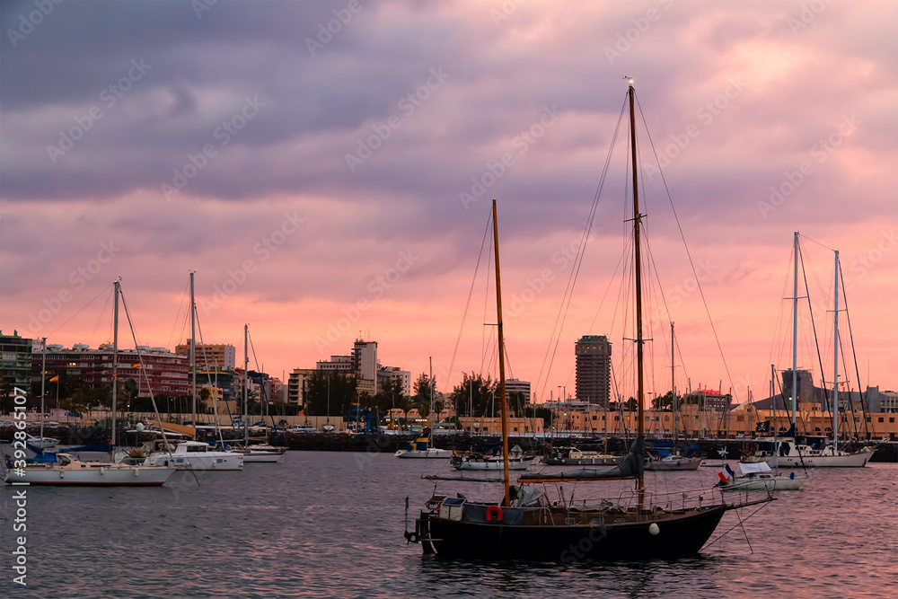 sunset the bay of Las Palmas city