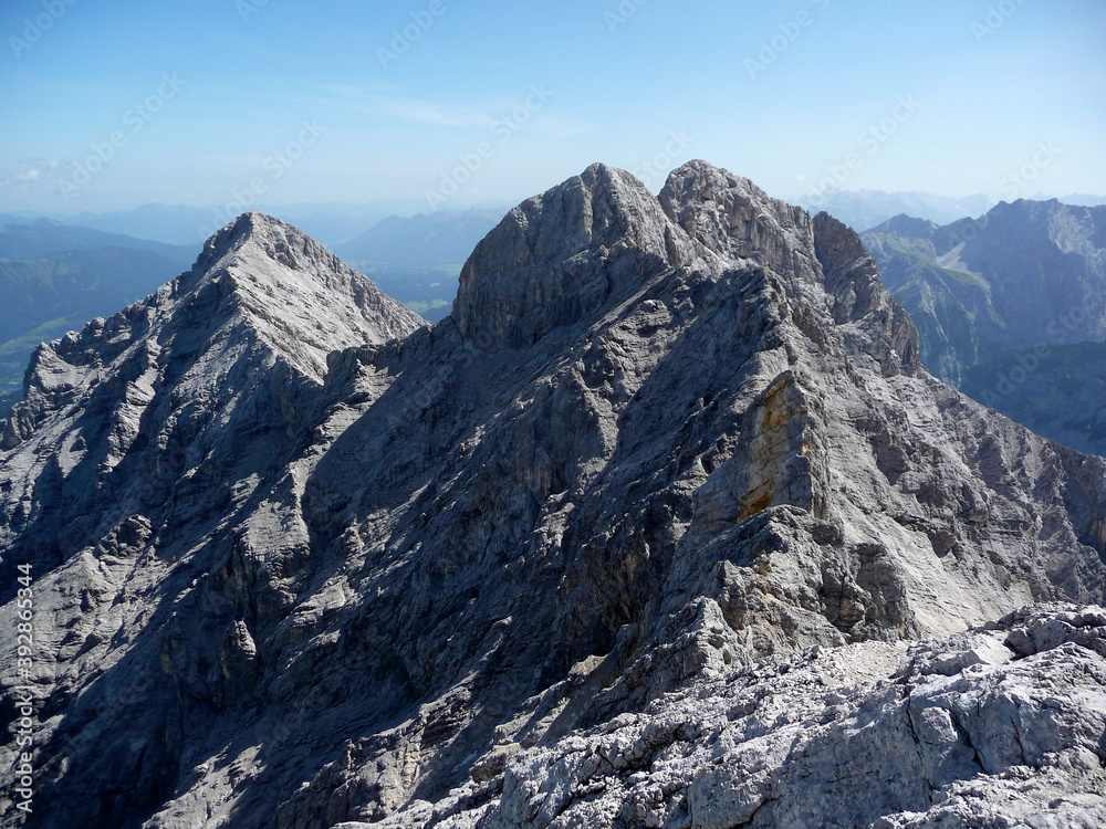 Mountain view of famous climbing route from Jubilaumsgrat to Zugspitze mountain, Germany Mountain view of famous climbing route from Jubilaumsgrat to Zugspitze mountain, Germany