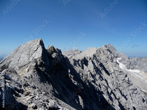 Mountain view of famous climbing route from Jubilaumsgrat to Zugspitze mountain  Germany