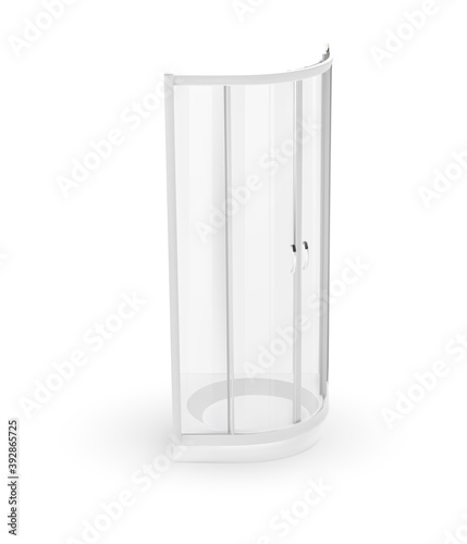Realistic hygiene shower stall side view on white background