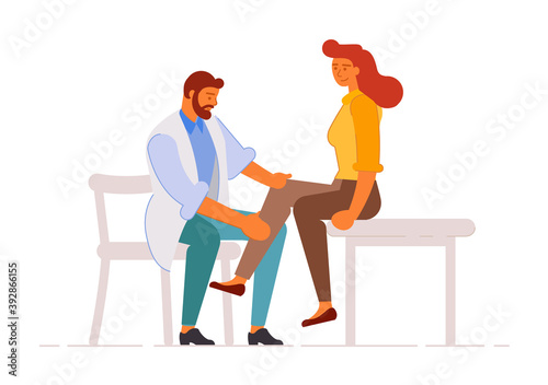 Young woman at traumatologist appointment isolated on white