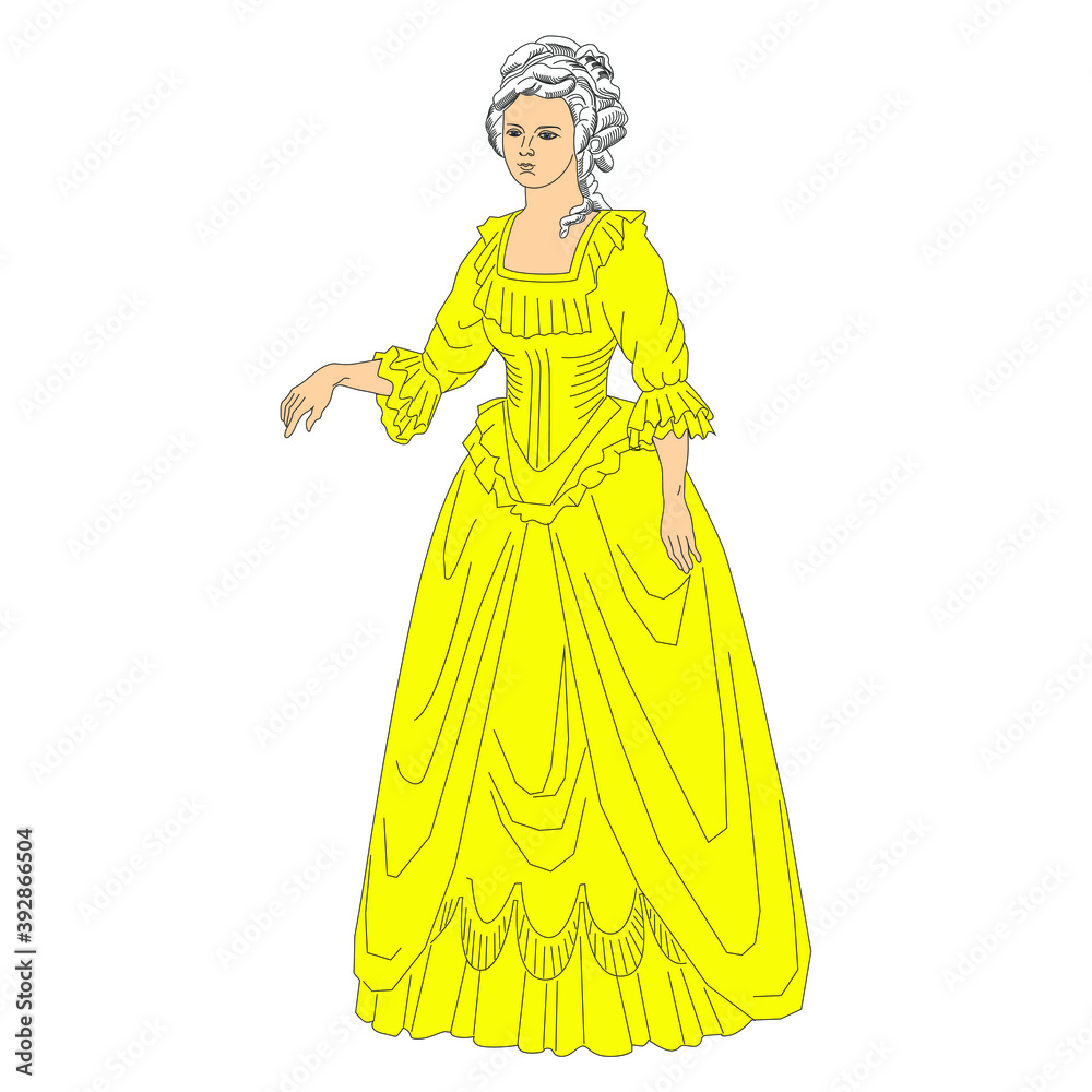 Fototapeta premium Beautiful court lady. Heraldry. Hand drawn vector illustration Isolated on white.