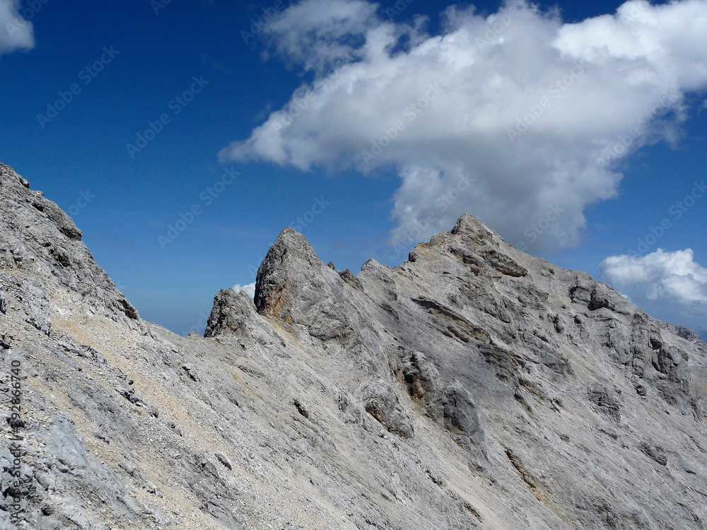 Mountain view of famous climbing route from Jubilaumsgrat to Zugspitze mountain, Germany