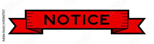 Vintage ribbon banner in red color with word notice on white background