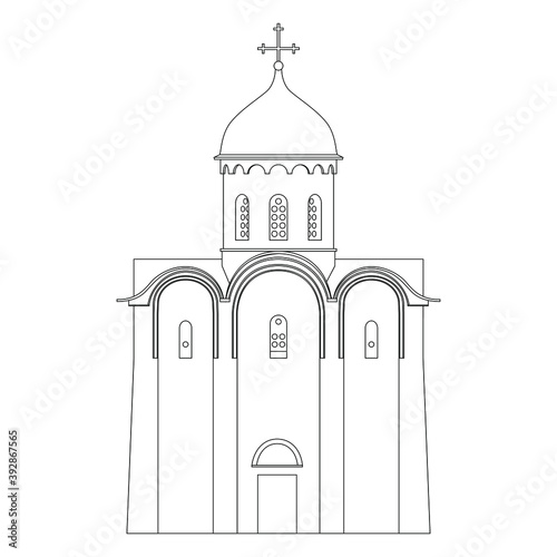 Old Russian Church. Heraldry. Hand drawn vector illustration isolated on white.