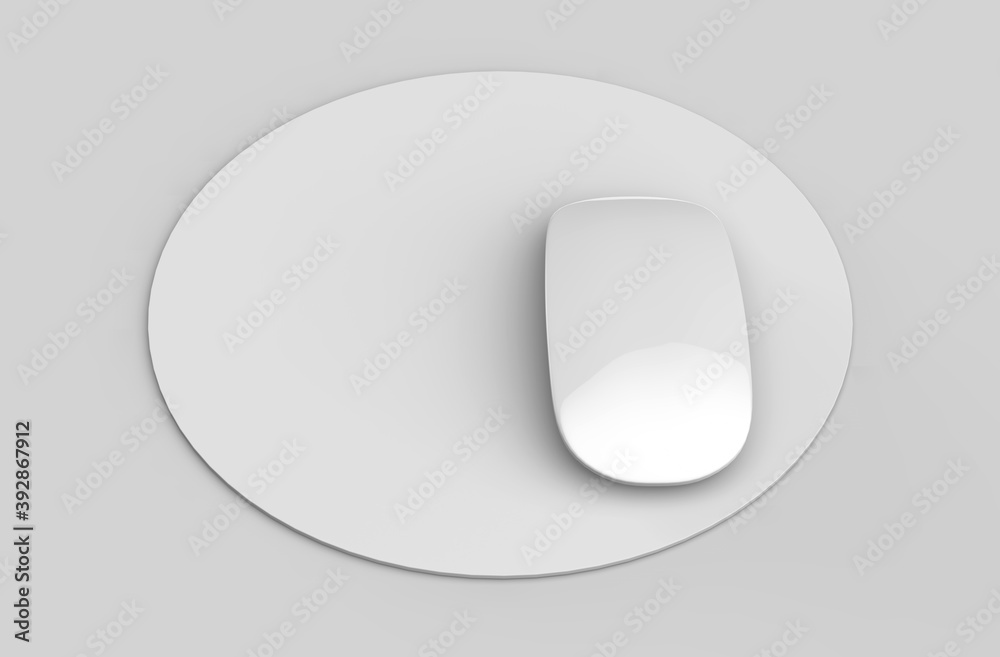 Blank circular mouse pad with computer mouse for branding or design presentation. 3d render illustration. Blank circular mouse pad with computer mouse for branding or design presentation. 3d render illustration.