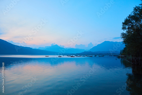 Incredible mountain landscape in Italian Alps. Santa Croce Lake.