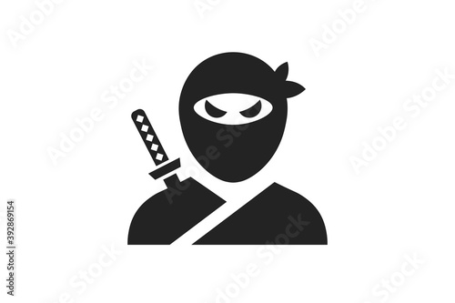 Ninja in mask with sword. Simple icon. Flat style element for graphic design. Vector EPS10 illustration.